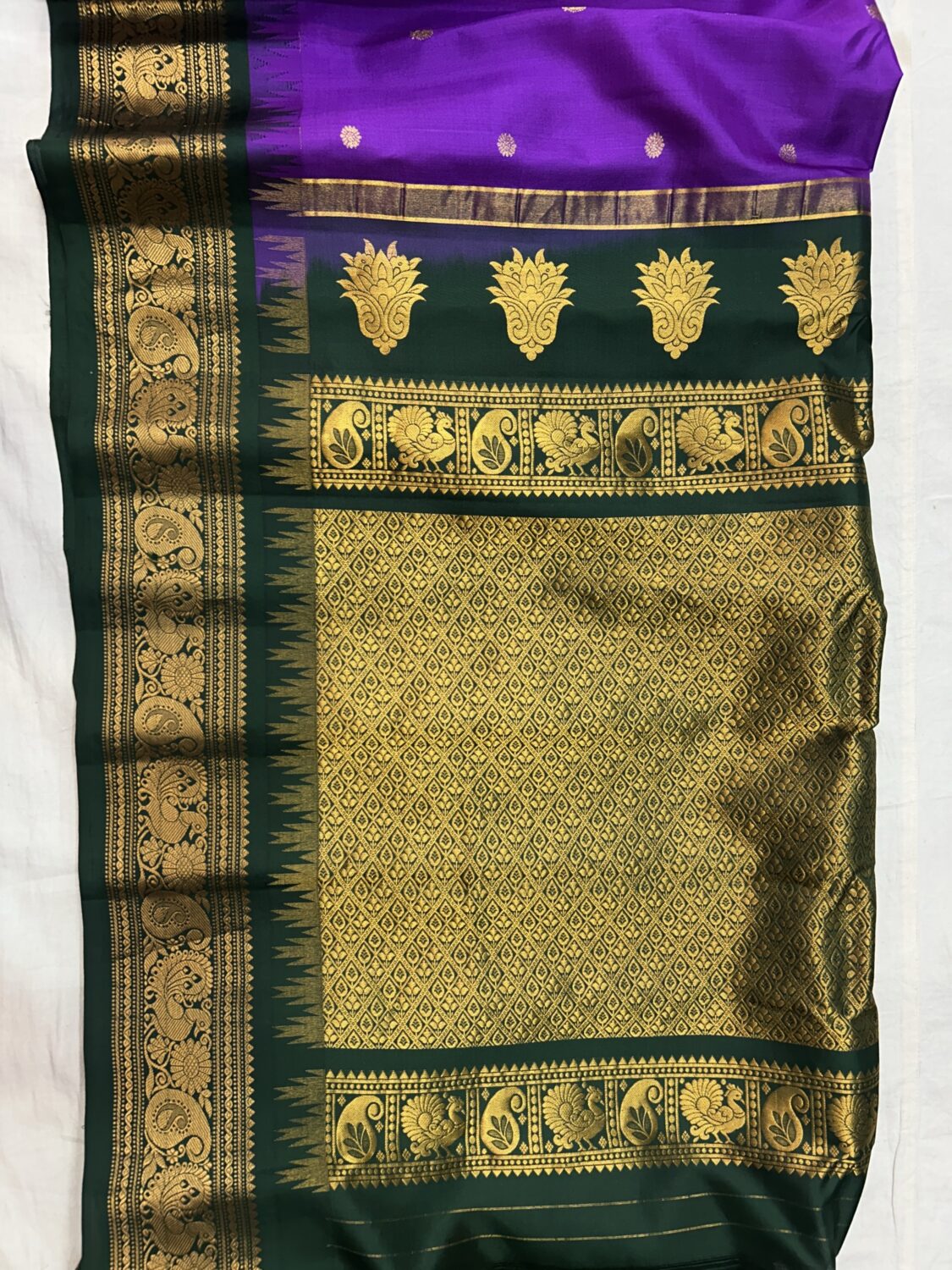 Purple Green Pure Silk Gadwal Saree