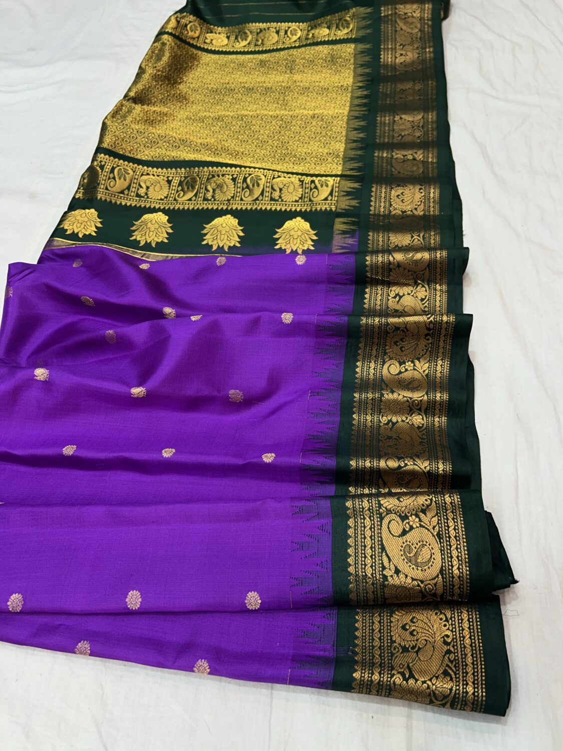 Purple Green Pure Silk Gadwal Saree
