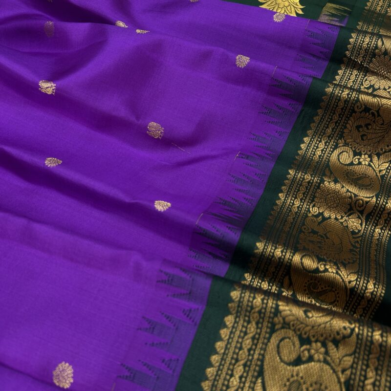 Purple Green Pure Silk Gadwal Saree