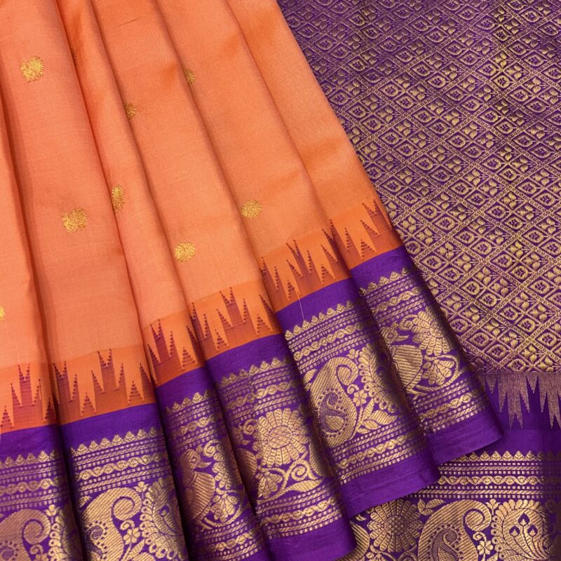 Orange Purple Pure Silk Gadwal Saree
