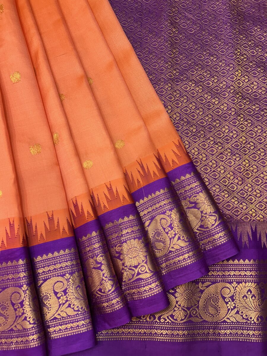 Orange Purple Pure Silk Gadwal Saree