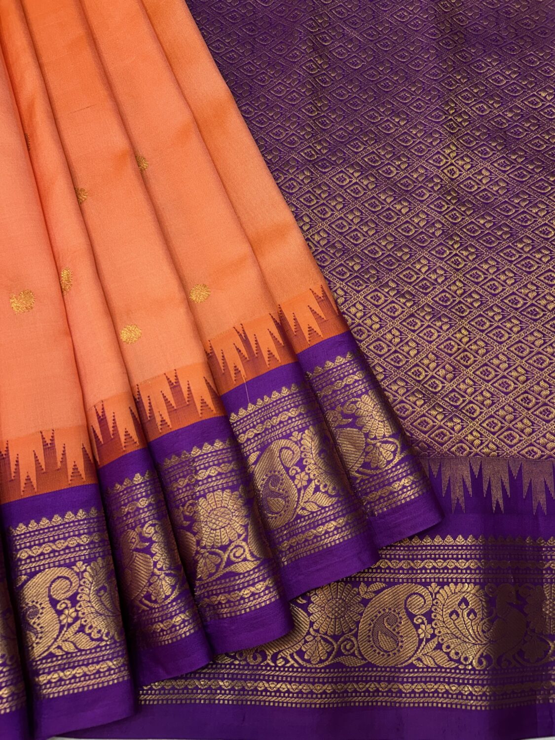 Orange Purple Pure Silk Gadwal Saree
