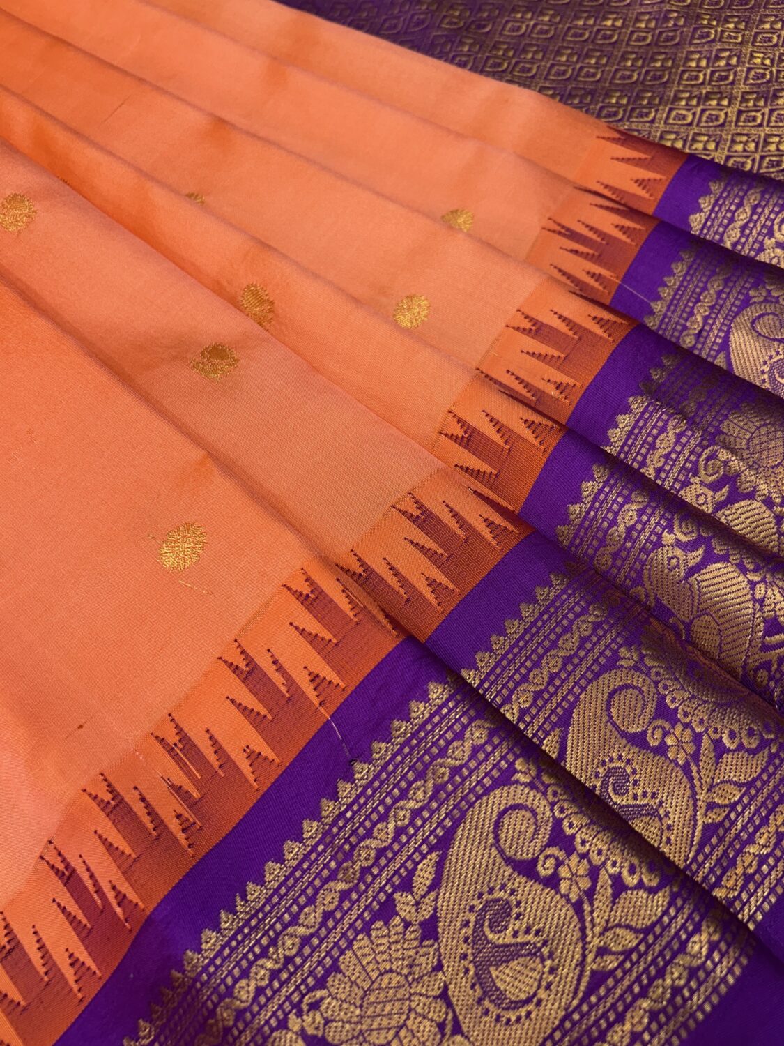 Orange Purple Pure Silk Gadwal Saree