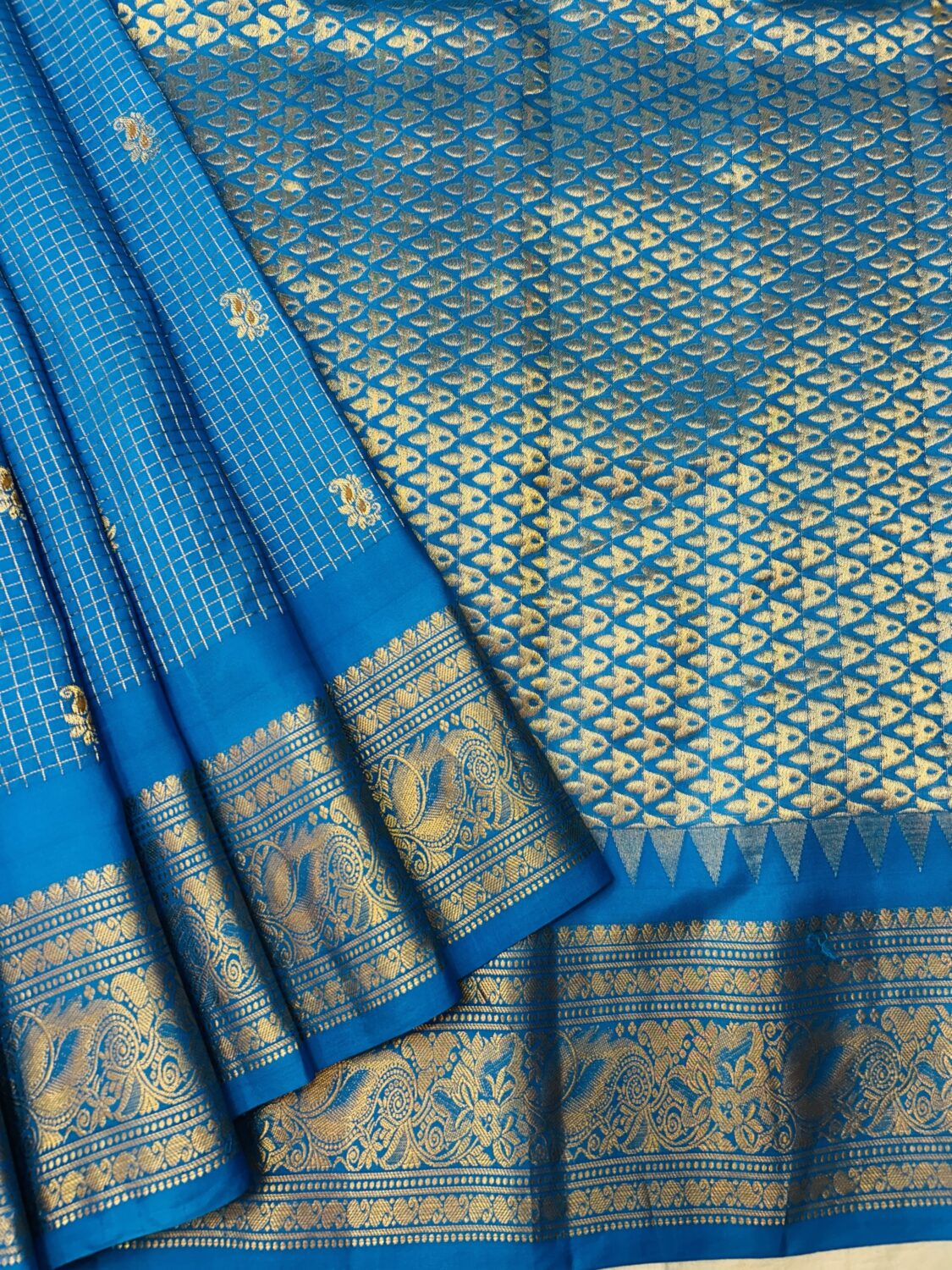 Blue Pure Silk Gadwal Saree