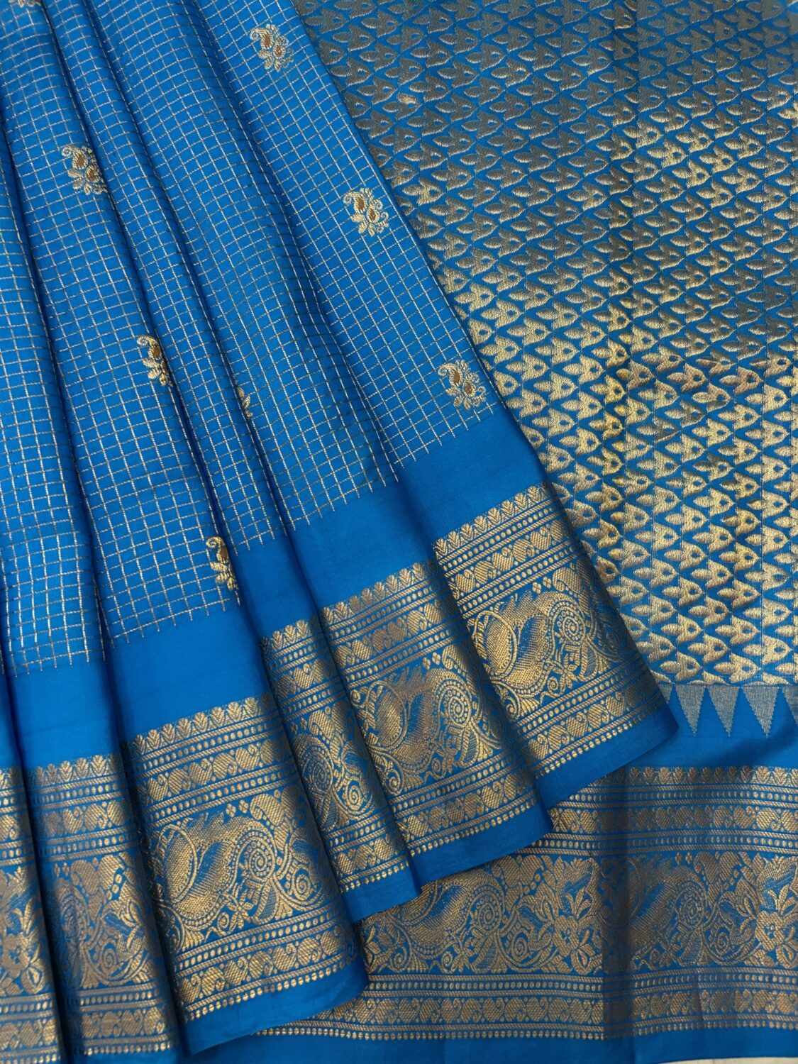 Blue Pure Silk Gadwal Saree