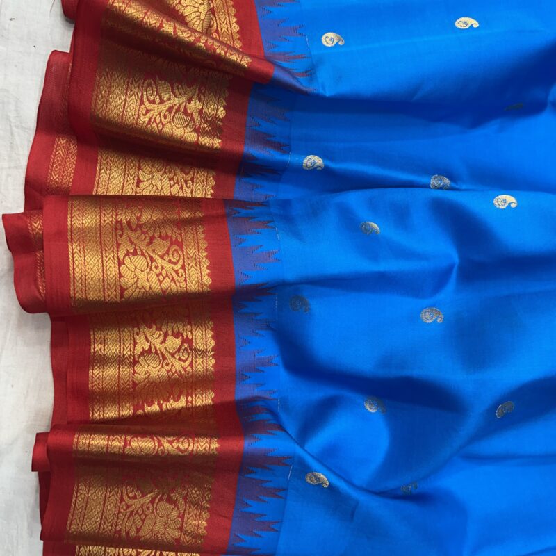 Blue Red Pure Silk Gadwal Saree