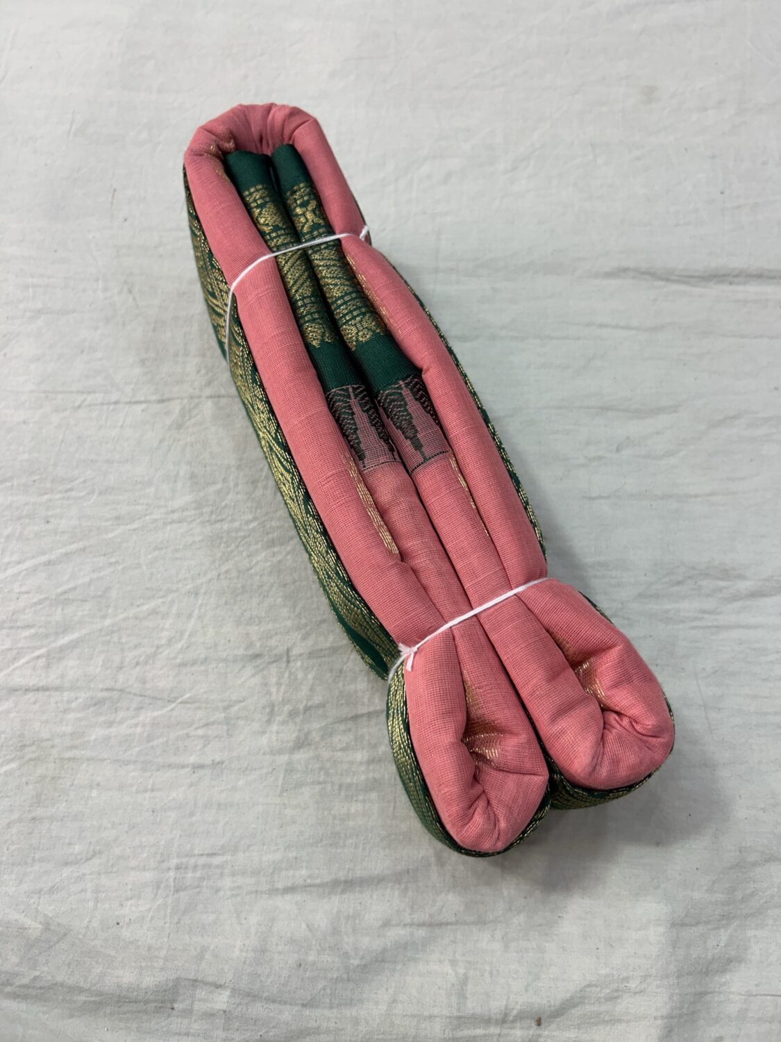 Baby Pink Bottle Green Pure Cotton Gadwal Saree