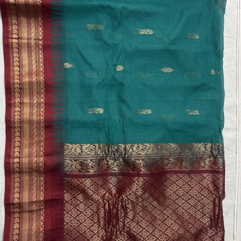 Rama Green Maroon Pure Cotton Gadwal Saree