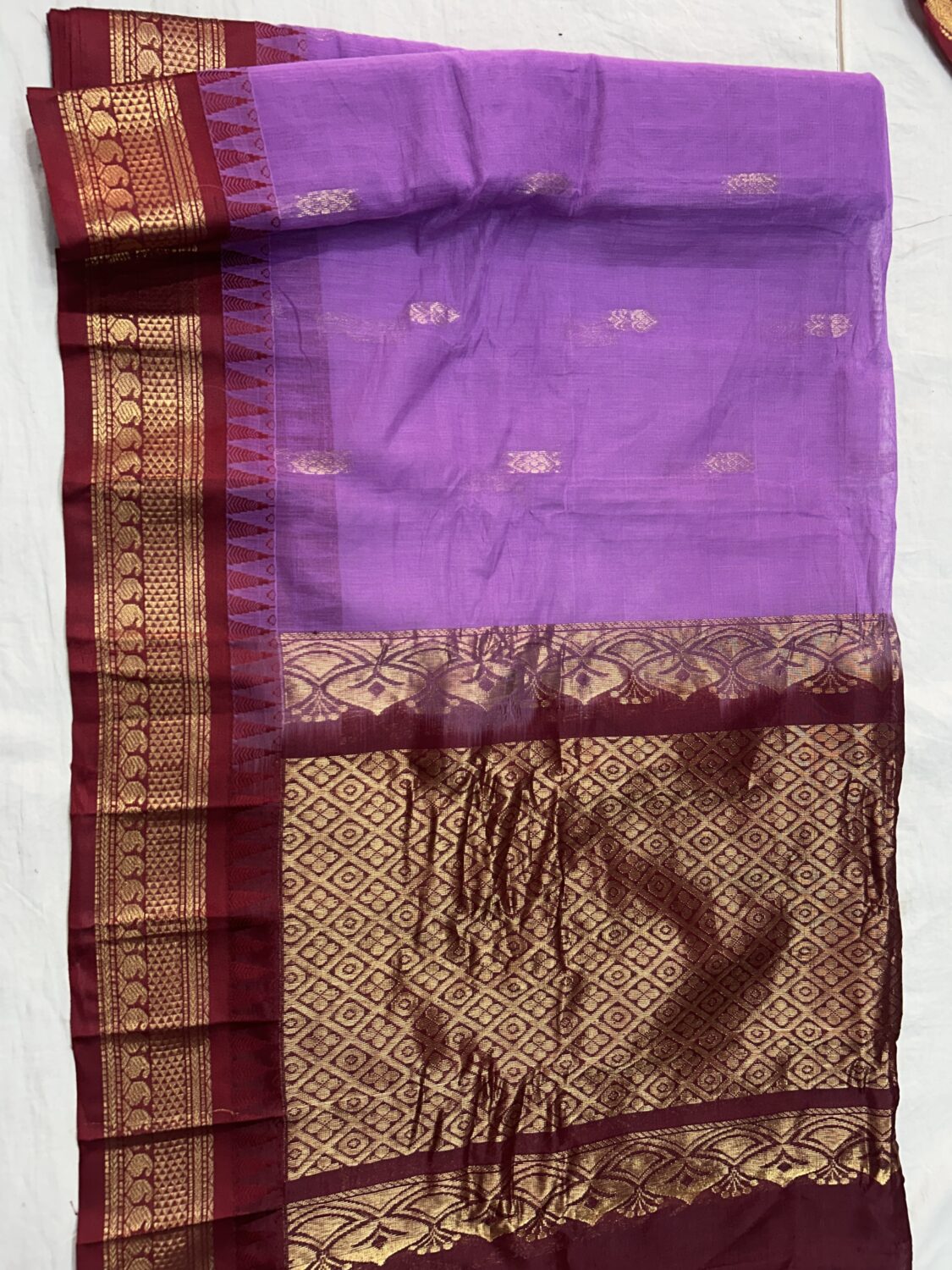 Lavender Maroon Pure Cotton Gadwal Saree