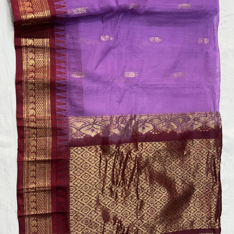 Lavender Maroon Pure Cotton Gadwal Saree