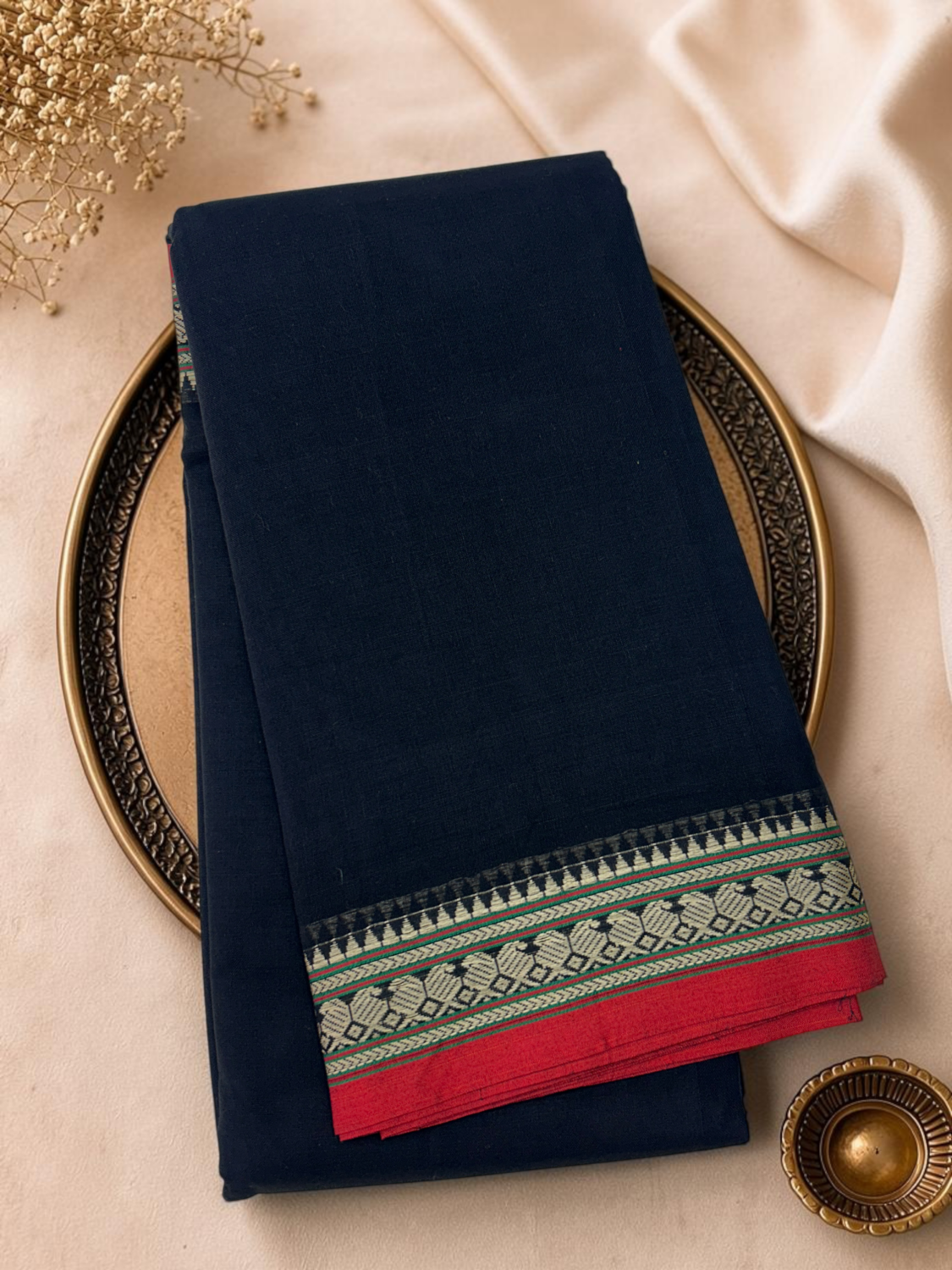 Black Red Mercerised Pure Cotton Gadwal Saree