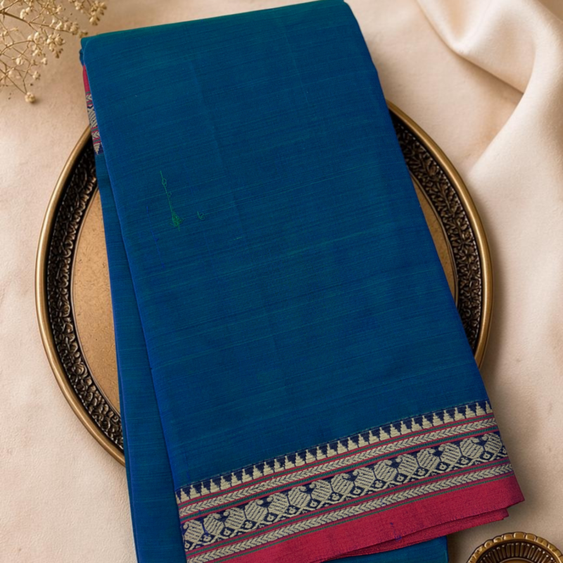 Teal Green Red Mercerised Pure Cotton Gadwal Saree