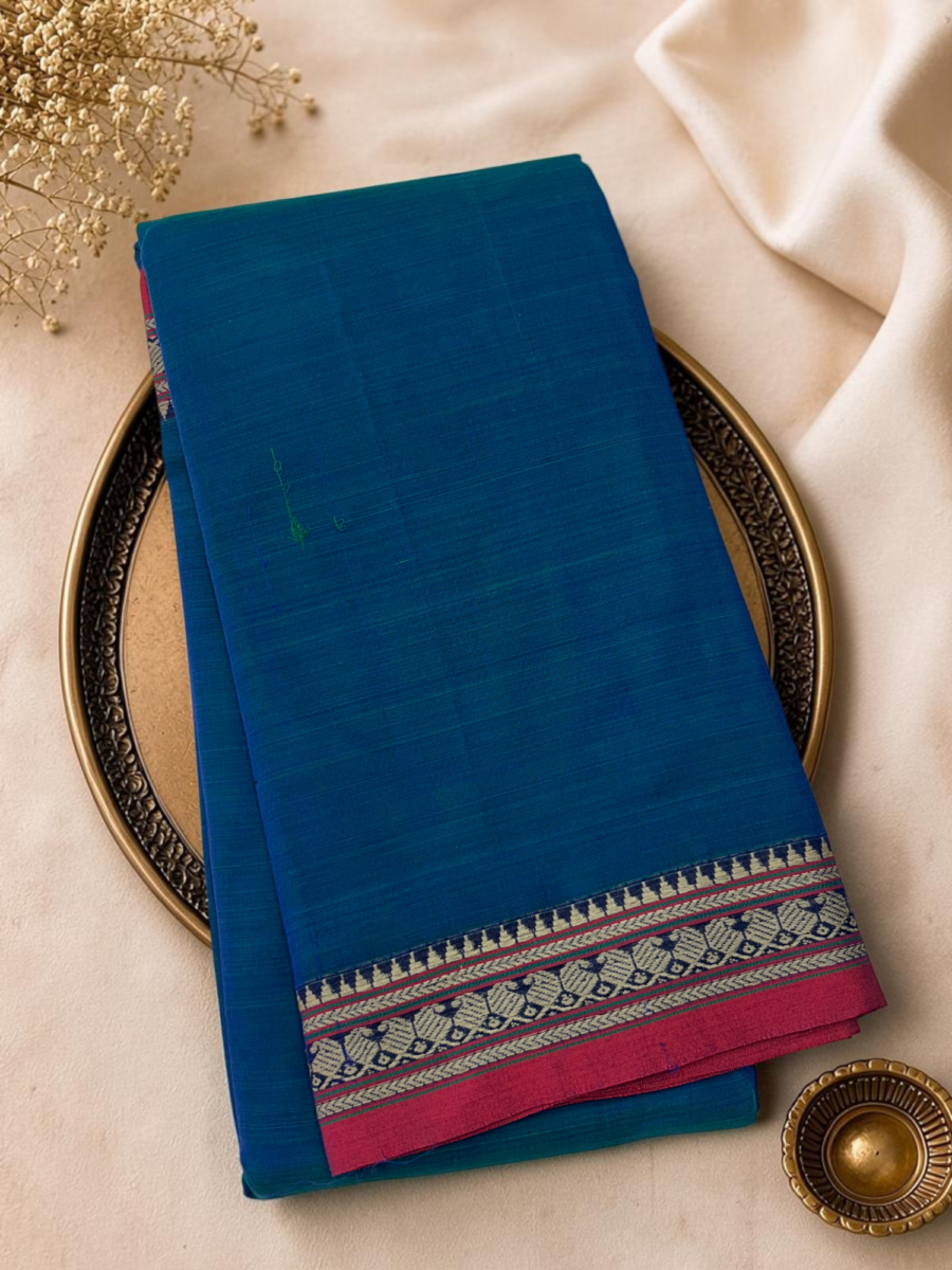 Teal Green Red Mercerised Pure Cotton Gadwal Saree