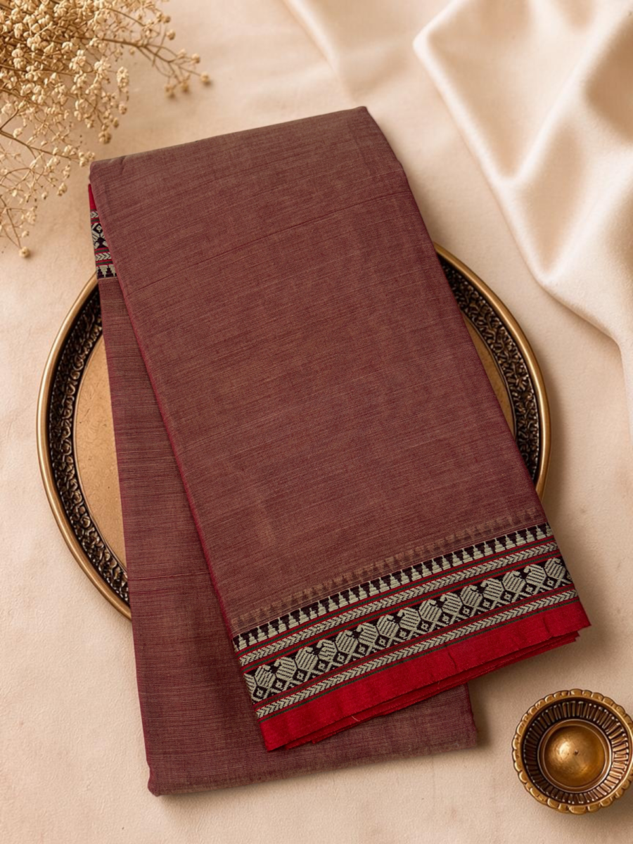 Maroon Brown Red Mercerised Pure Cotton Gadwal Saree