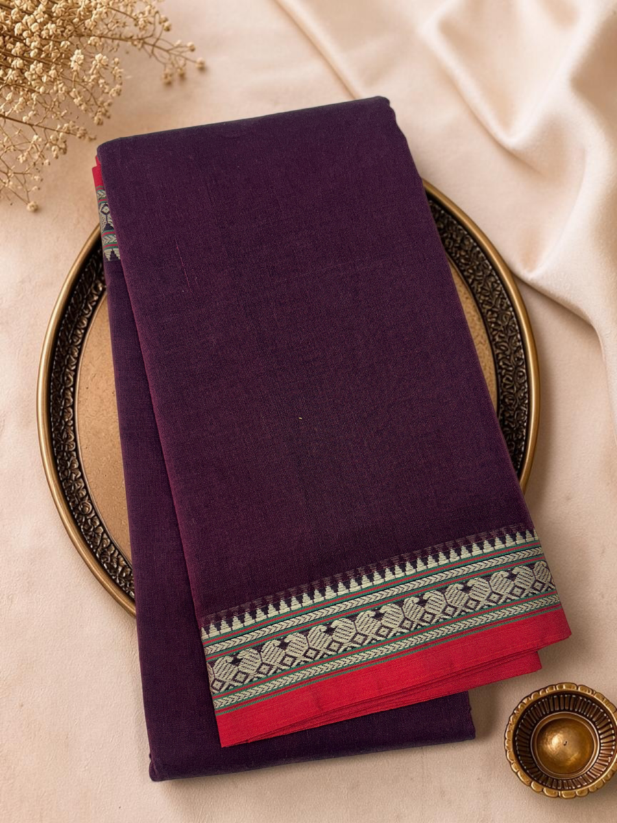 Deep Purple Red Mercerised Pure Cotton Gadwal Saree