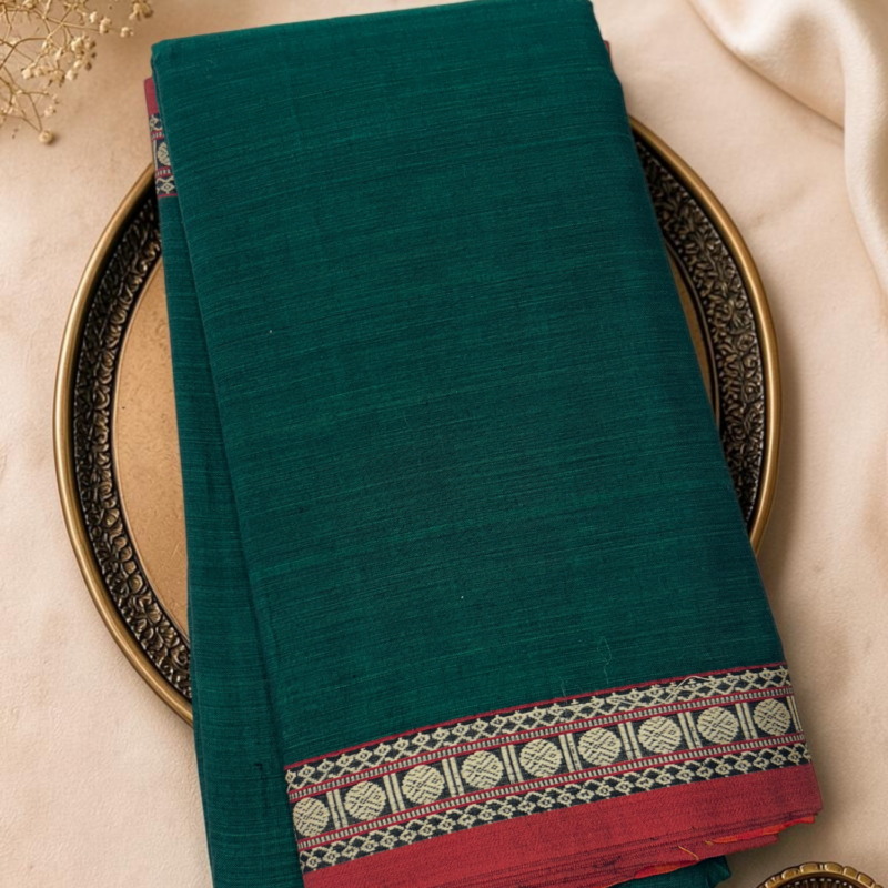 Dark Teal Red Mercerised Pure Cotton Gadwal Saree