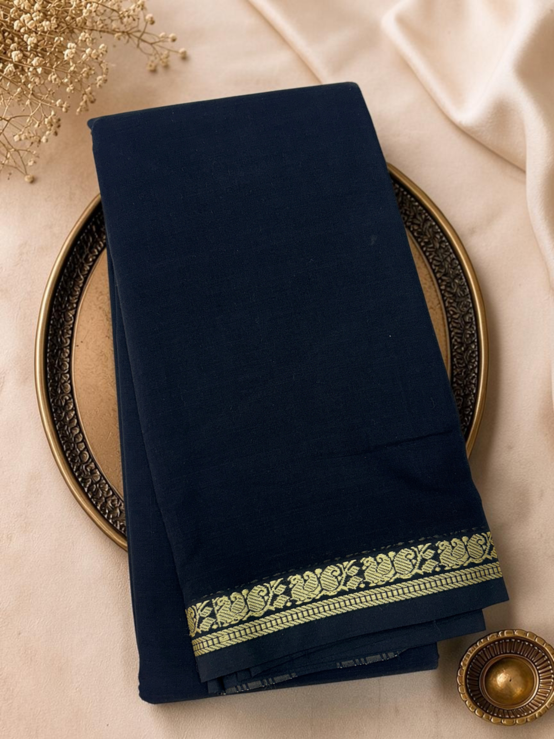 Black Mercerised Pure Cotton Gadwal Saree