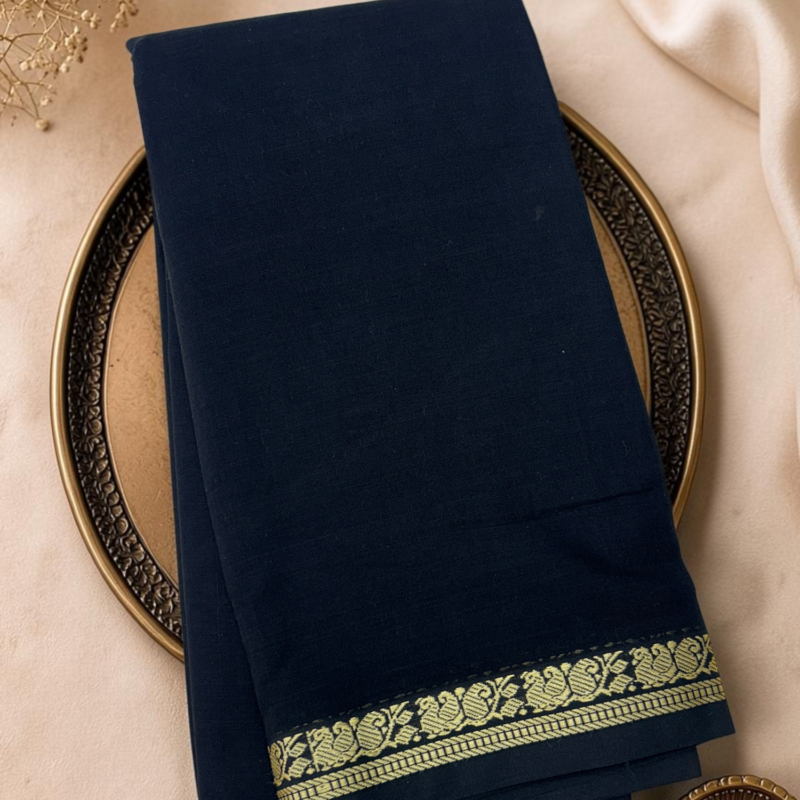 Black Mercerised Pure Cotton Gadwal Saree