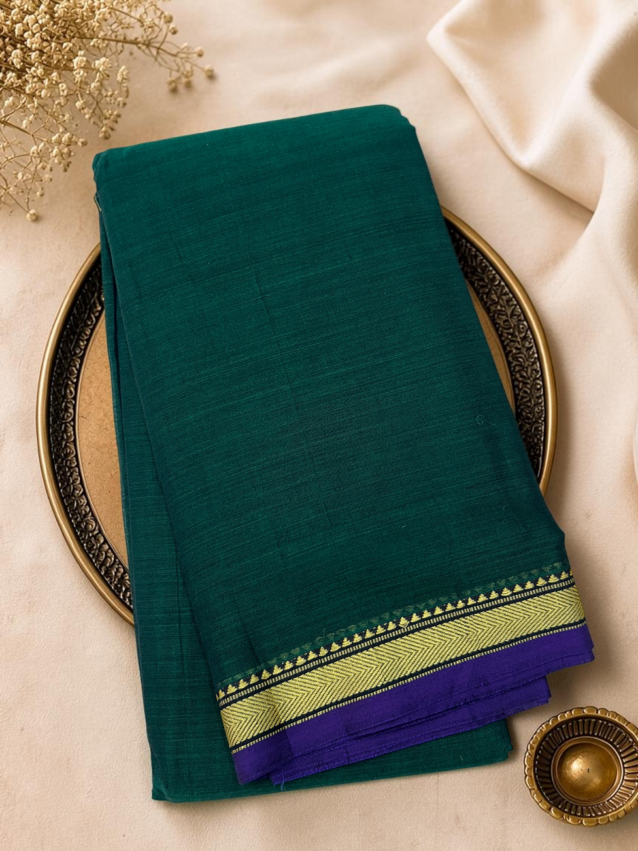 Bottle Green Navy Mercerised Pure Cotton Gadwal Saree