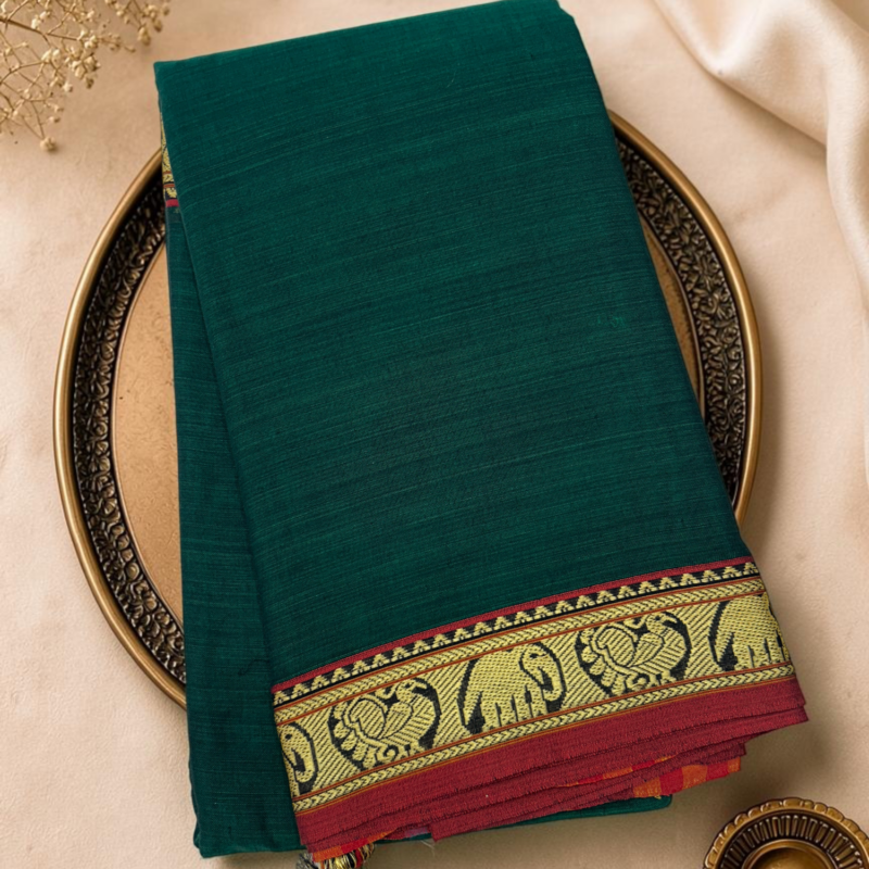 Bottle Green Maroon Mercerised Pure Cotton Gadwal Saree