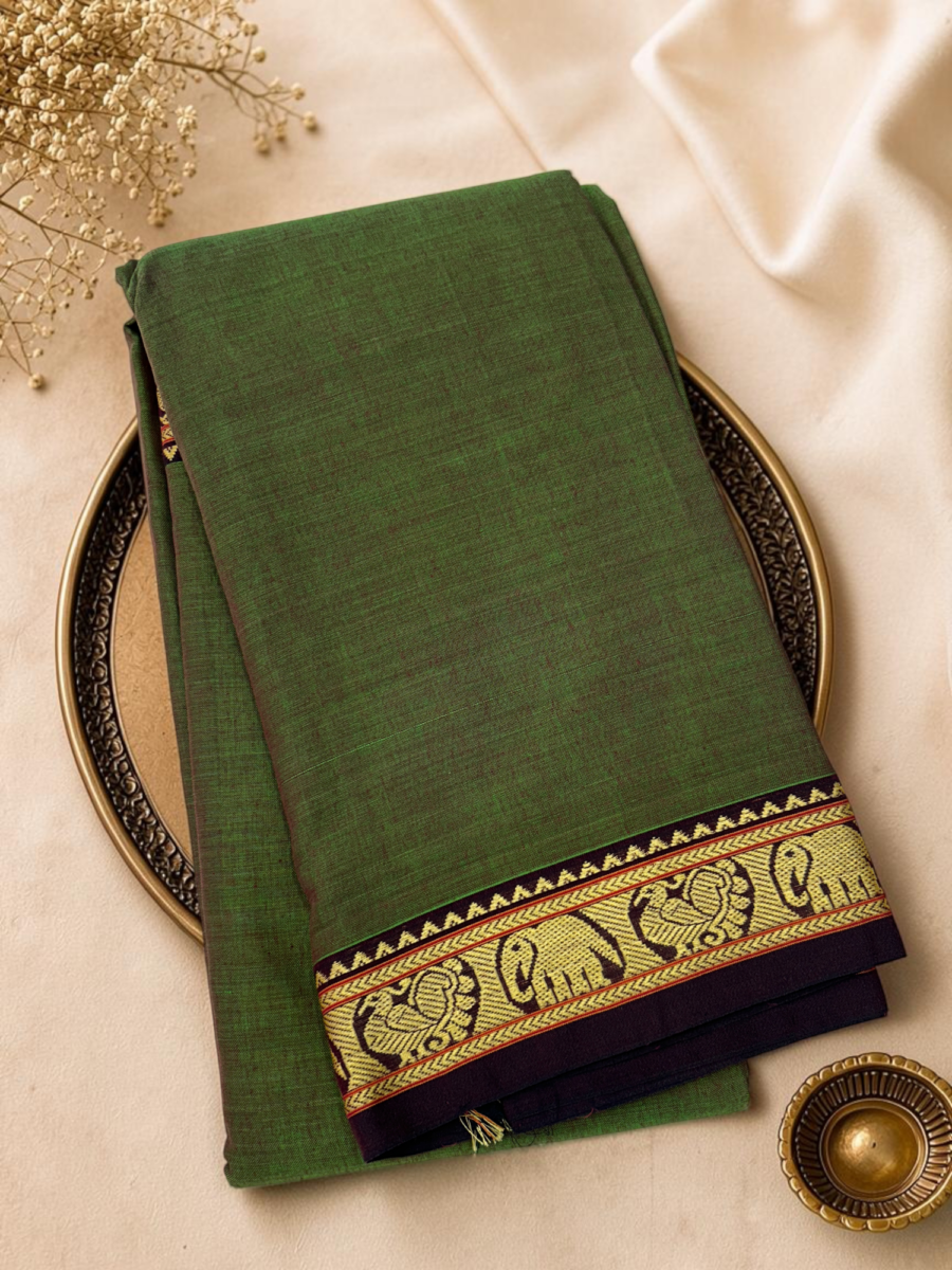 Medium Green Purple Mercerised Pure Cotton Gadwal Saree