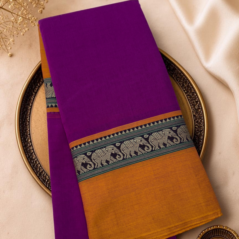 Purple Mustard Mercerised Pure Cotton Gadwal Saree