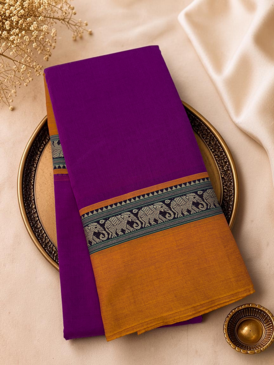 Purple Mustard Mercerised Pure Cotton Gadwal Saree