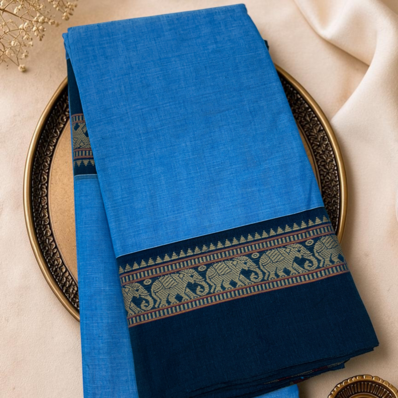 Blue Navy Mercerised Pure Cotton Gadwal Saree