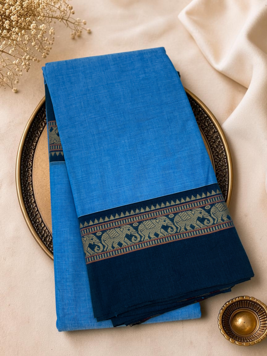 Blue Navy Mercerised Pure Cotton Gadwal Saree