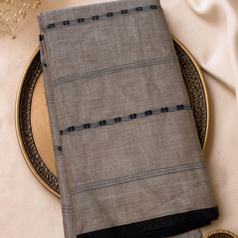 Grey Taupe Black Mercerised Pure Cotton Gadwal Saree