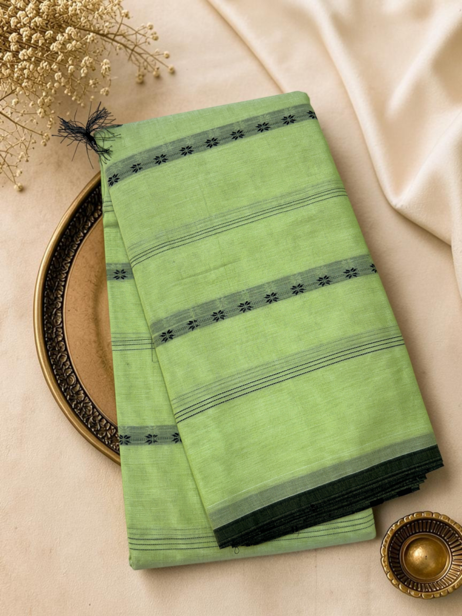Pista Green Dark Green Mercerised Pure Cotton Gadwal Saree