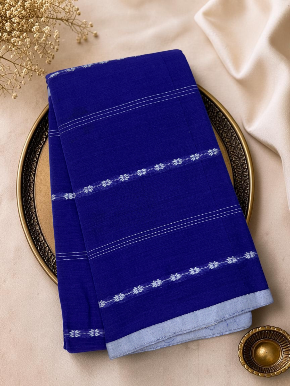 Royal Blue Light Blue Mercerised Pure Cotton Gadwal Saree