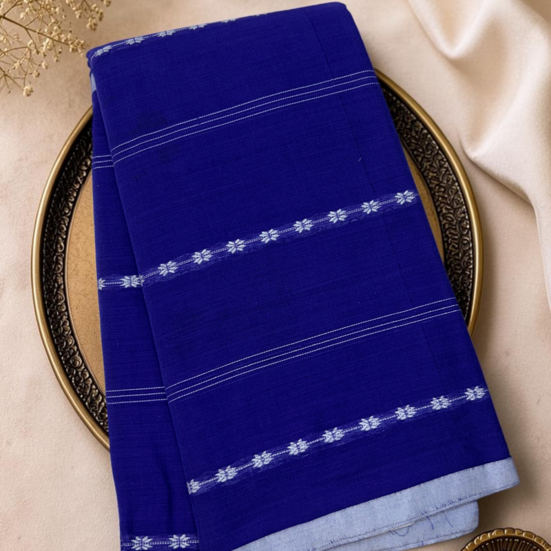 Royal Blue Light Blue Mercerised Pure Cotton Gadwal Saree