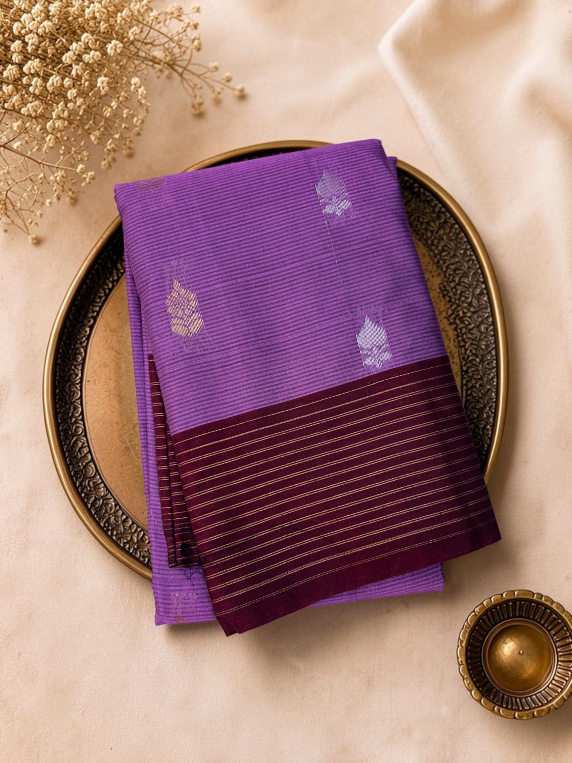 Lavender Purple Maroon Contrast Sico Gadwal Saree