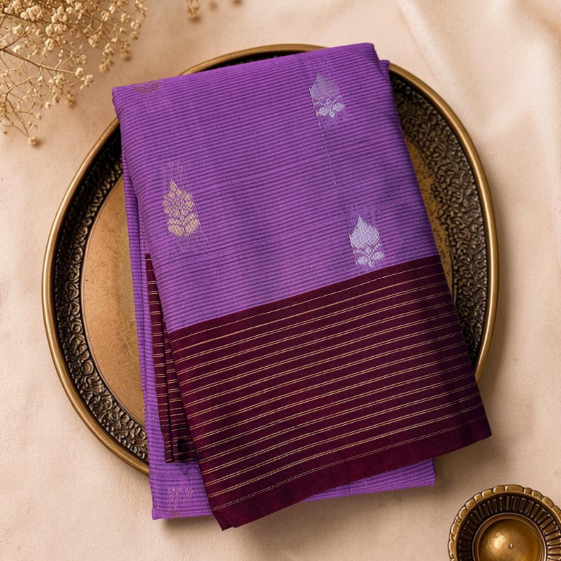 Lavender Purple Maroon Contrast Sico Gadwal Saree