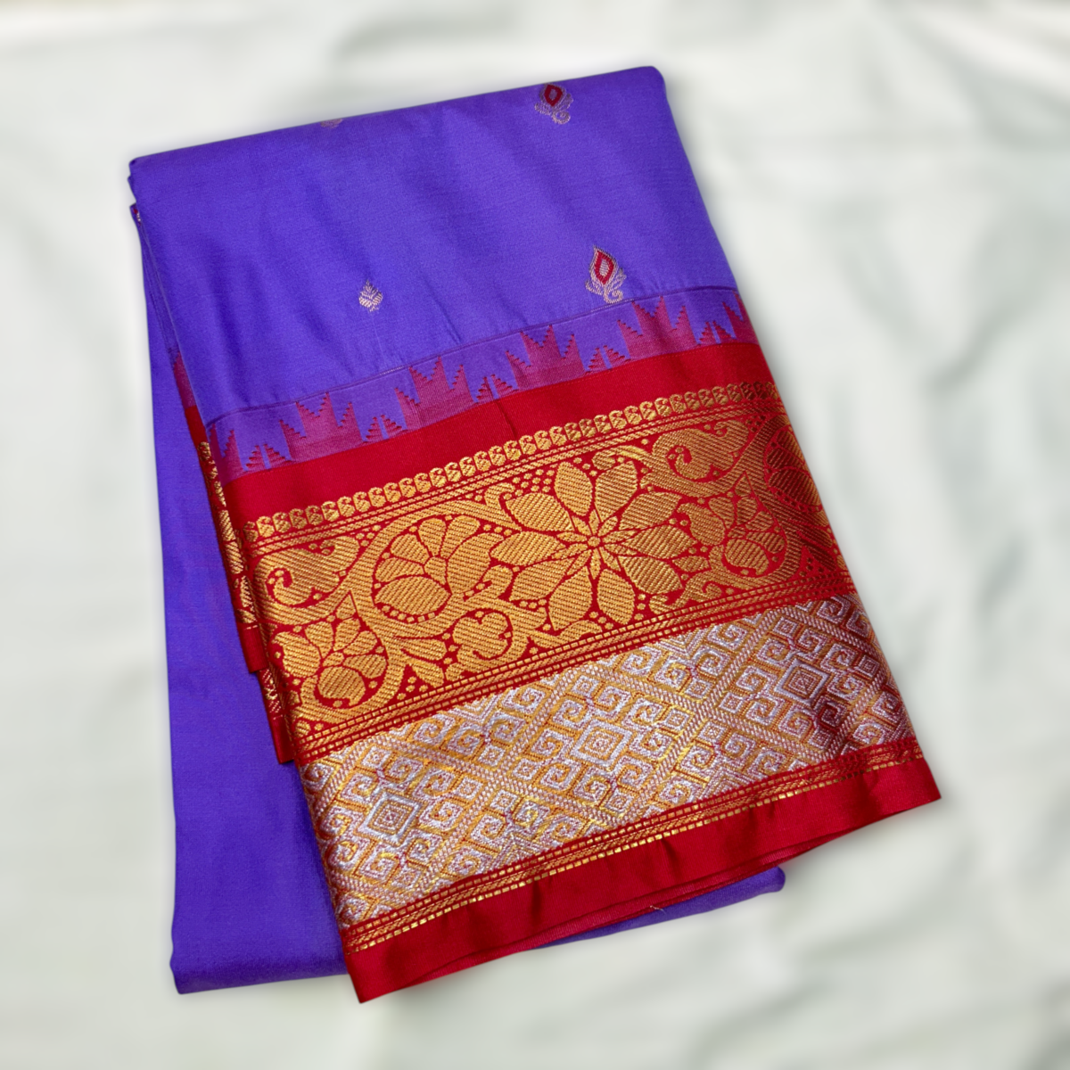 Lavender & Red Premium Semi Gadwal Saree