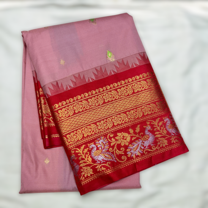 Onion Pink & Red Premium Semi Gadwal Saree