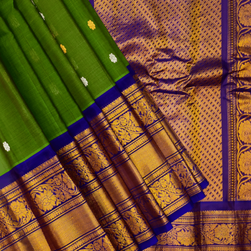 Green & Royal Blue Pure Handloom Sico Gadwal Saree - view 4