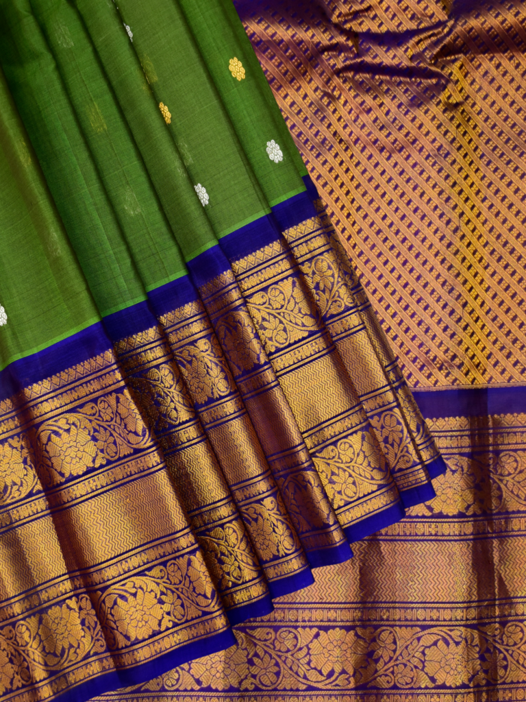 Green & Royal Blue Pure Handloom Sico Gadwal Saree