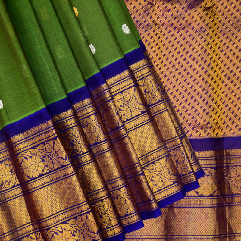 Green & Royal Blue Pure Handloom Sico Gadwal Saree