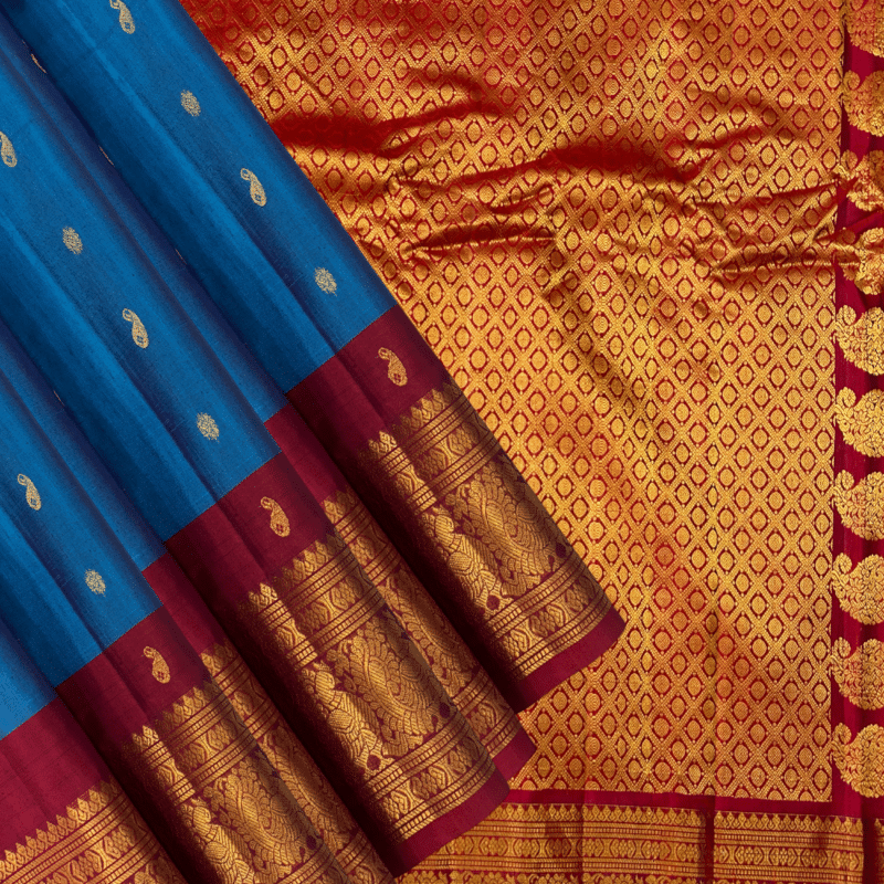 Sky Blue & Maroon Pure Handloom Sico Gadwal Saree