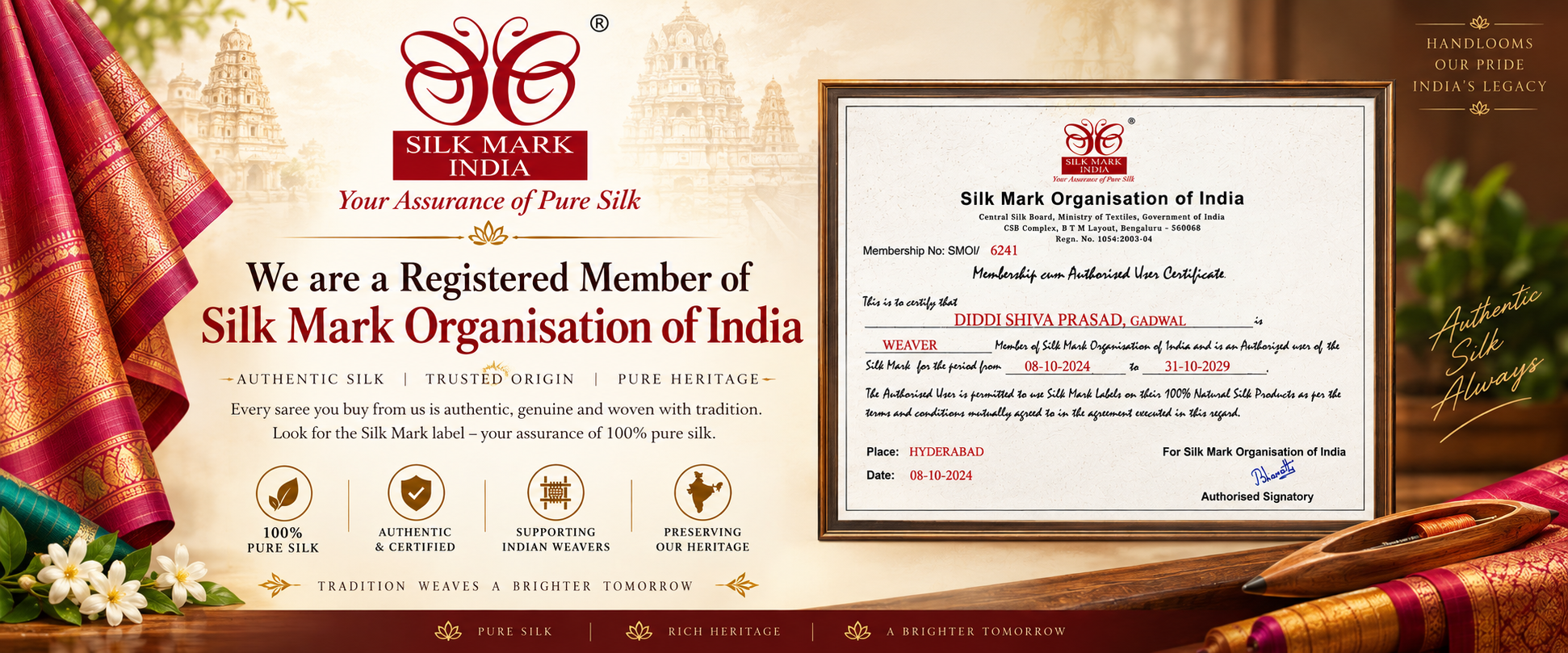 Srilatha Gadwal Saree House – registered member of Silk Mark Organisation of India