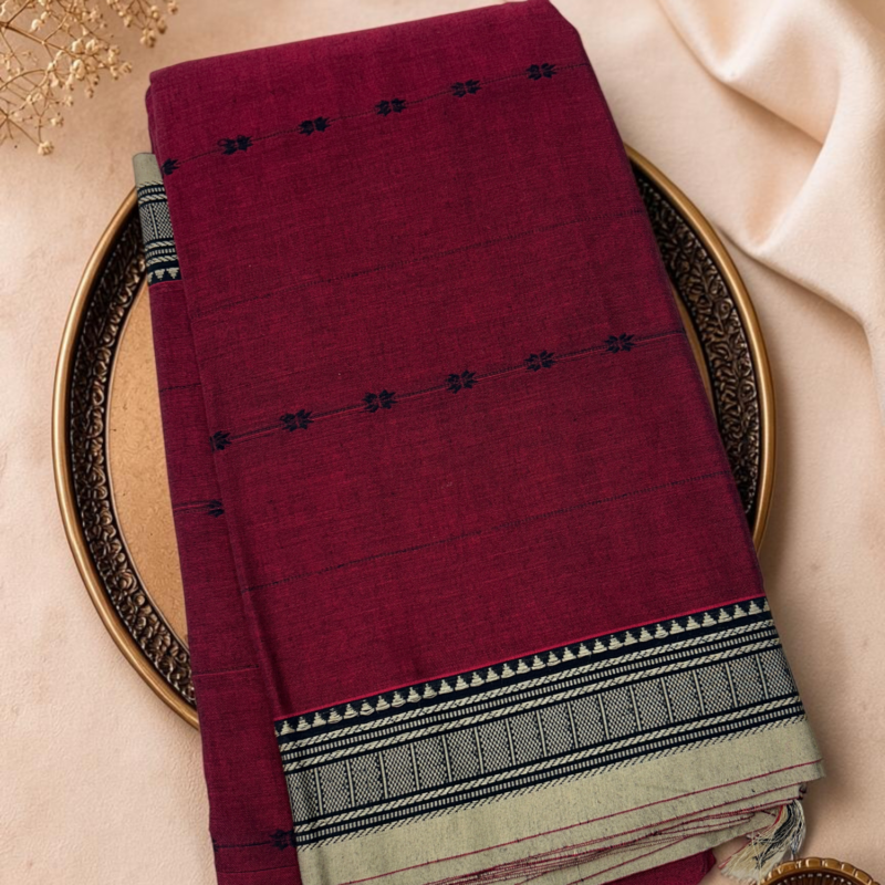 Rani Pink Beige Mercerised Pure Cotton Gadwal Saree