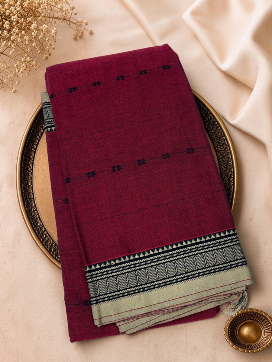 Rani Pink Beige Mercerised Pure Cotton Gadwal Saree