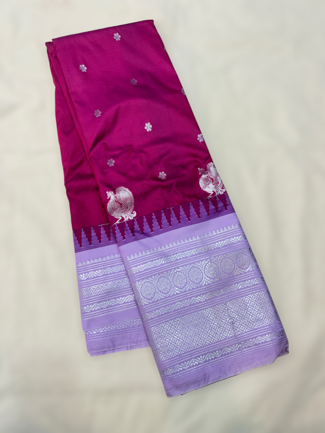 Magenta Purple Rooster Semi Gadwal Saree