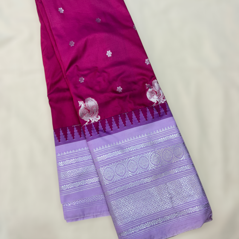 Magenta Purple Rooster Semi Gadwal Saree