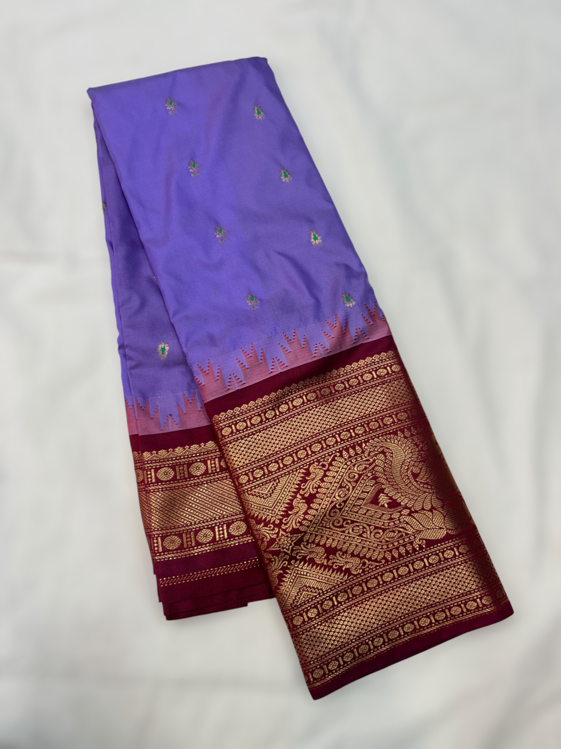 Purple Maroon Temple Semi Gadwal Saree