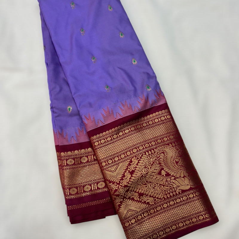 Purple Maroon Temple Semi Gadwal Saree
