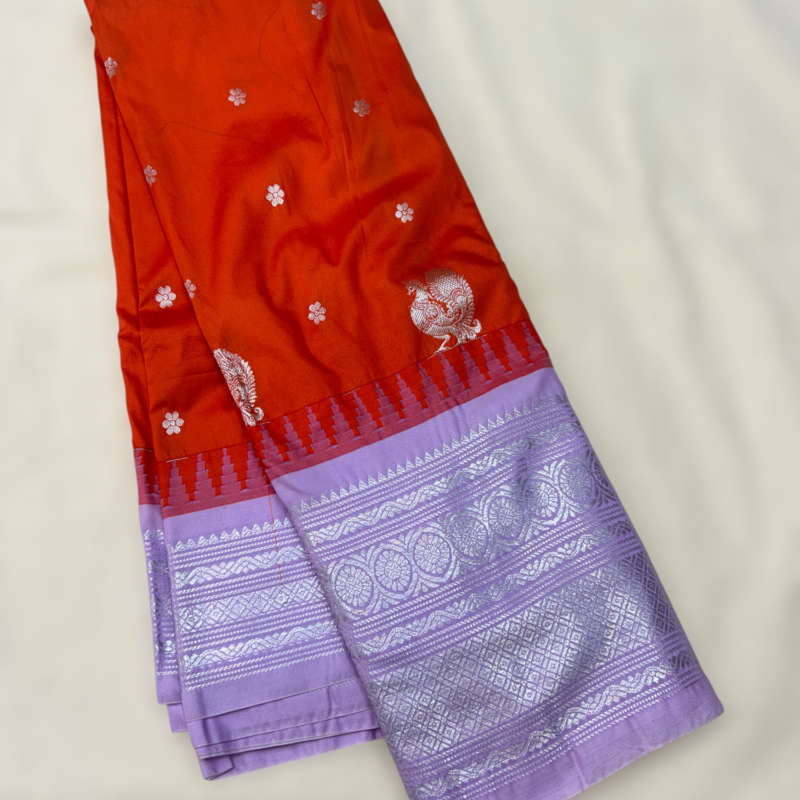 Bright Orange Red Purple Semi Gadwal Saree
