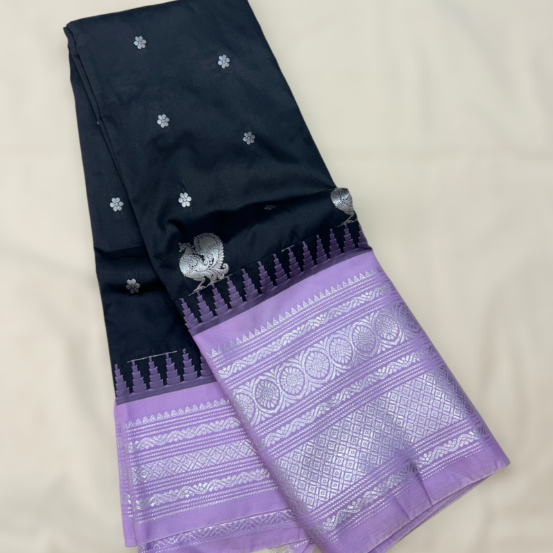 Dark Navy Purple Round Semi Gadwal Saree